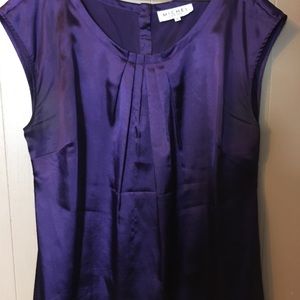Michel Antoni Purple satin blouse. Women’s size 16 with cute details and darts